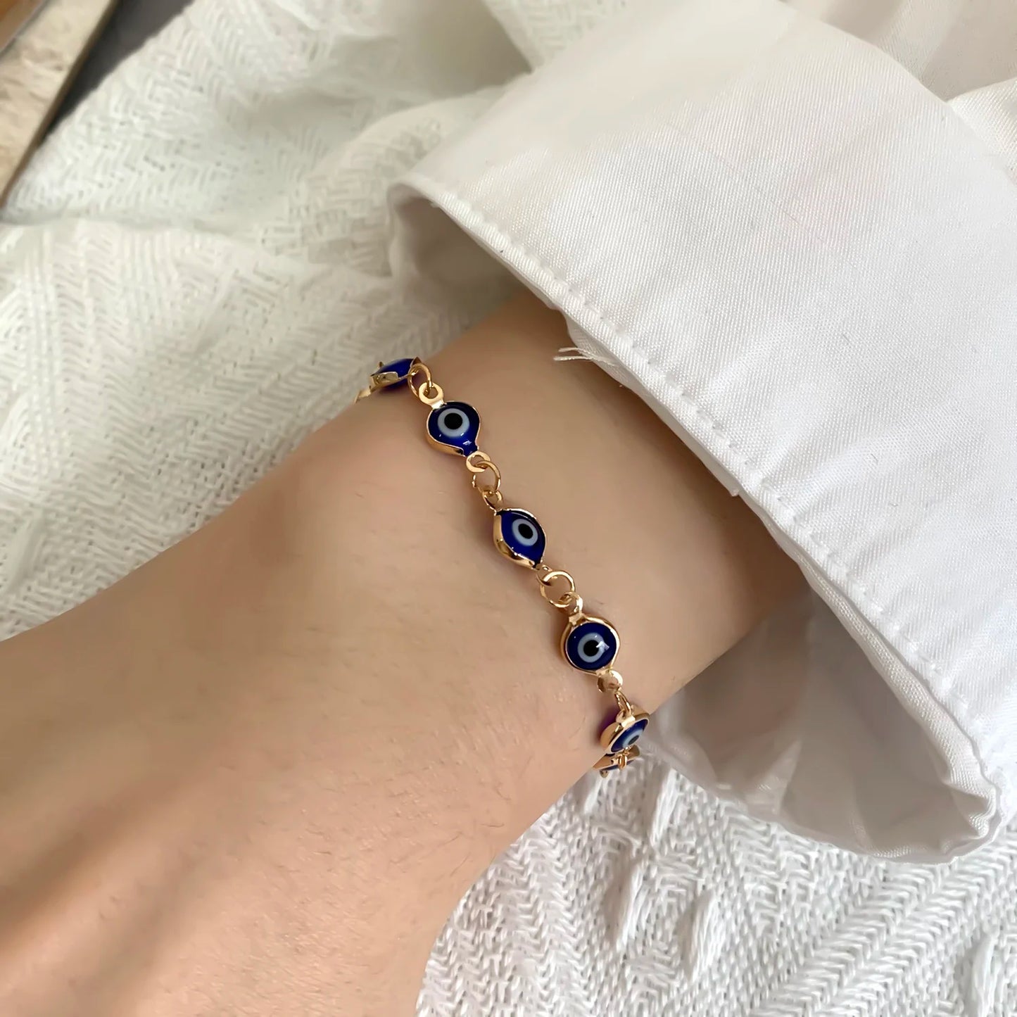 Turkish Blue Evil Eye Bracelet for Women Men Colorful Red Blue Turkey Eye Adjustable Metal Bead Bangles Lucky Wealth Jewelry