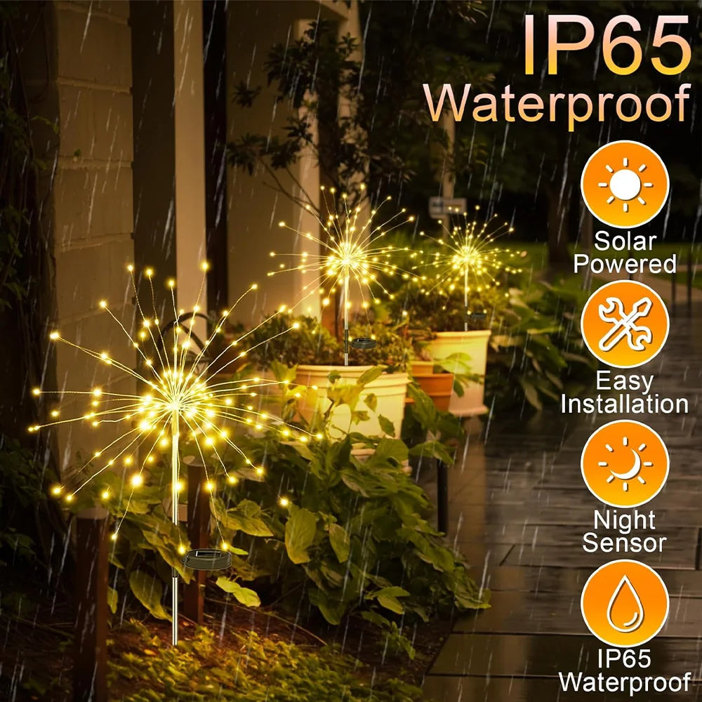 Solar Fireworks Lights IP65 Waterproof, Outdoor Festival Decorative Lights For Courtyard, Lawn, Garden Outdoor Lighting