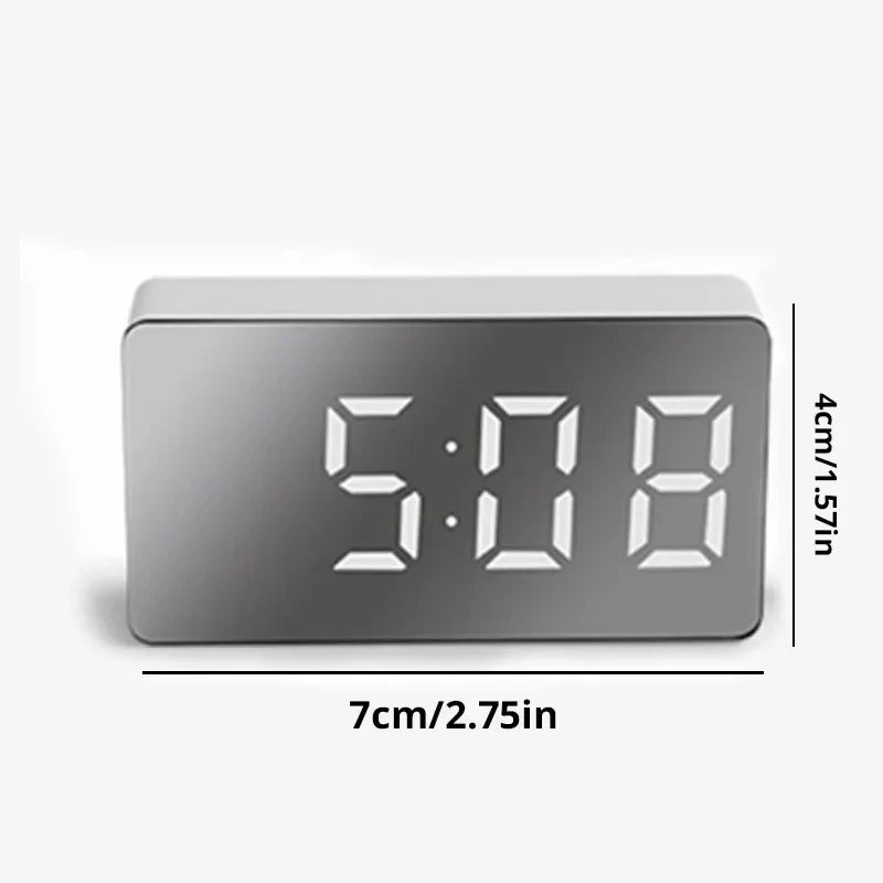 Mini Simple Electronic Clock LED Mirror Desk Clock Snooze Display Desktop Alarm Clock Car Clock Home Decoration With Temperature