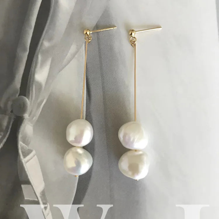 Minar Delicate Irregular Freshwater Pearl Earring For Women Gold Color Metal Hanging Drop Earrings Statement French Jewelry 2023