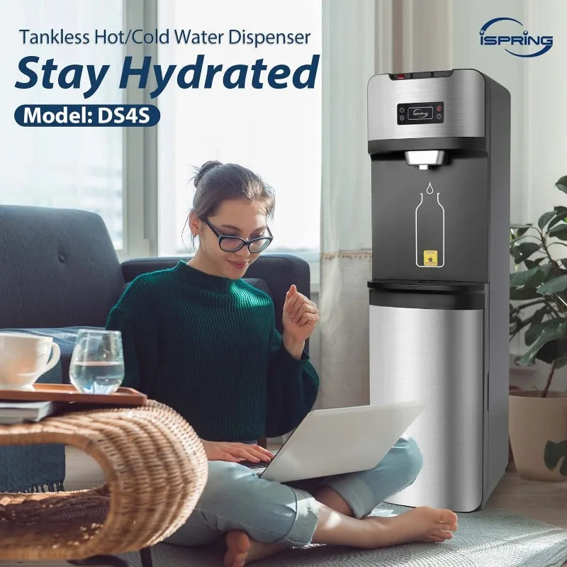 Bottleless Water Dispenser with Built-in 4-Stage Filtration, Hot/Cold/Room Temp, Self Cleaning, Stainless Steel