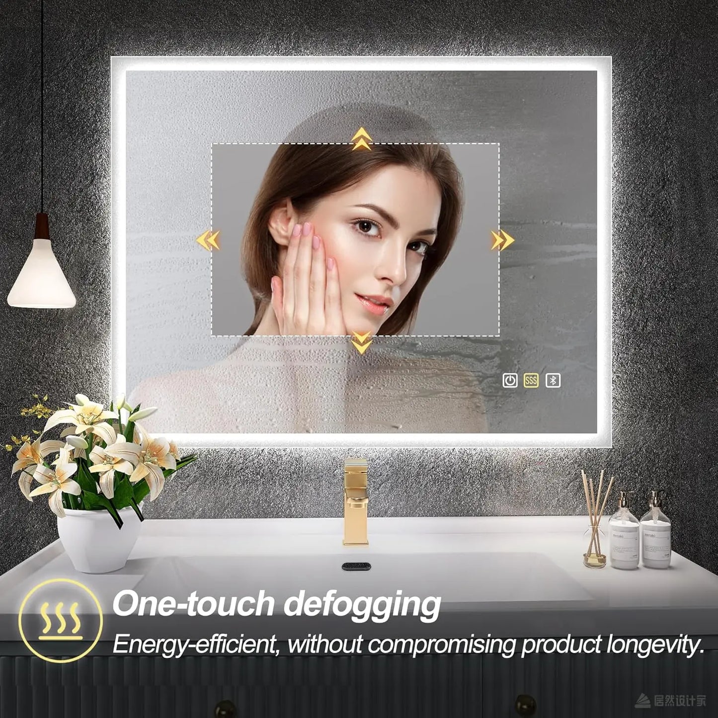 LED-Bathroom-Mirror, 28"x36" Bluetooth-Bathroom-Mirror-with-Lights, Anti-Fog 3 Colors Dimmable Light Memory Waterproof