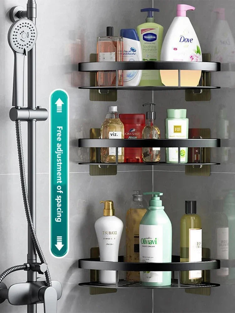 Bathroom Nail-free Shelf Shower Corner Shelf Aluminum Shampoo Shelf Shower Supply Storage Bathroom Accessories Bathroom Shelves