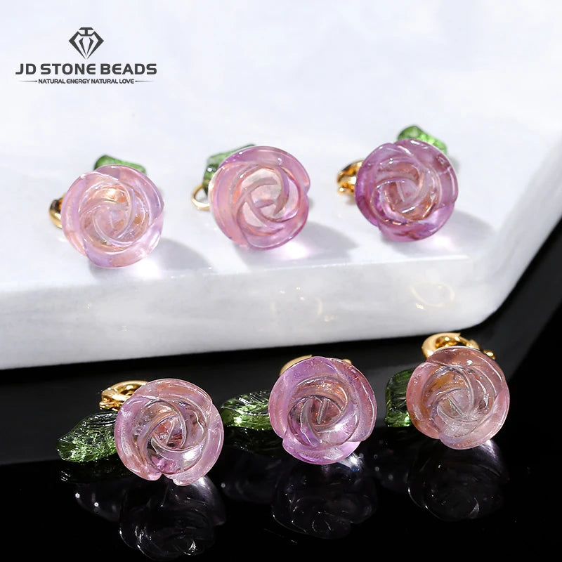 1 Pc Natural Amethyst Rose Flower Shape Copper Buckle Pendant Quality Charm For Jewelry Making Diy Necklace Bracelet Accessory