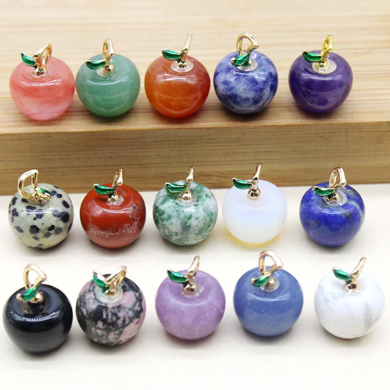 12pcs Natural Stone Apple Pendant New Woman Fashion Jewelry High Quality Crystal Amethyst Lapis Lillet Pendant for DIY Necklace