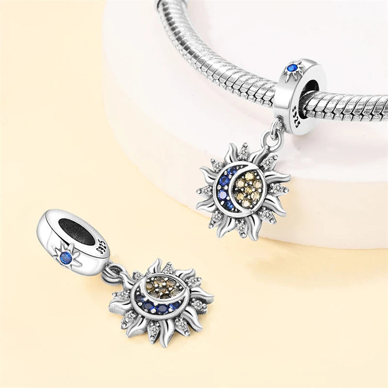 925 Sterling Silver Sun Moon And Stars Charm Beads Fits Pandach Original Bracelets Women Heart Pendants Bead DIY Luxury Jewelry