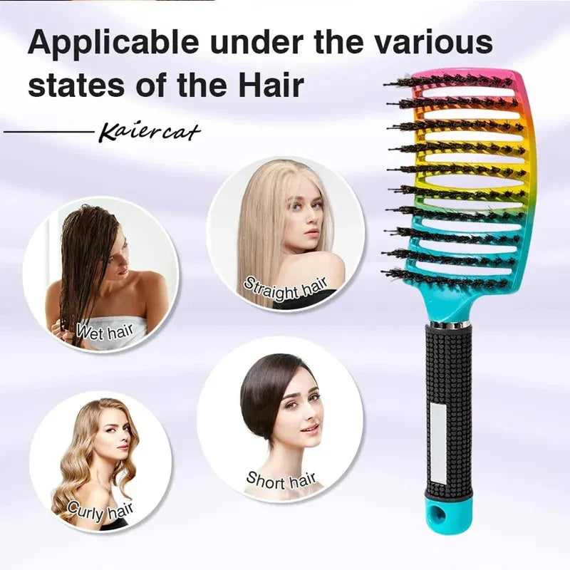 Barber Nylon Hair Brush Scalp Massage Hollow Out Anti-static Combs Curved  Bristle Wet Curly Combs Salon Styling Hairbrush Tools