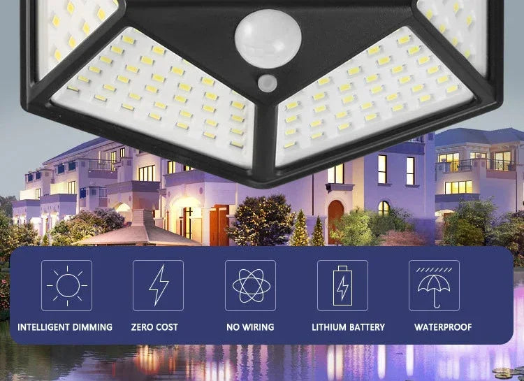 1/2/4PCS New Solar Lights Outdoor Wall Lamp PIR Motion Sensor 100LED Solar Powered Sunlight Street Light for Garden Courtyard