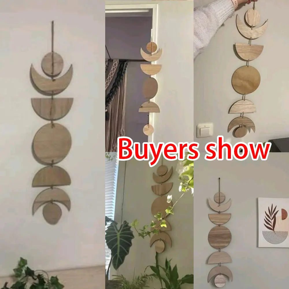 Wooden Wall Hanging Moon Phase Garland Wall Decor Hanging Ornaments Ramadan Decoration Boho Home Decor for Nursery Ornament Gift