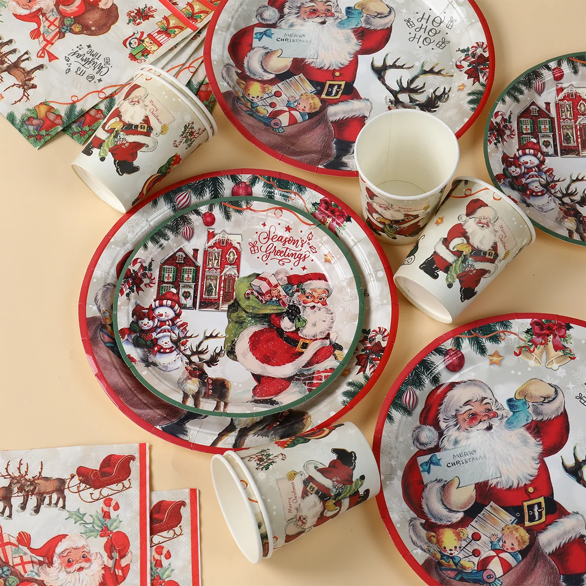 Christmas Party Disposable Tableware Santa Elk Paper Plates Paper Cups Merry Christmas Decorations 2024 For Home Xmas Ornaments