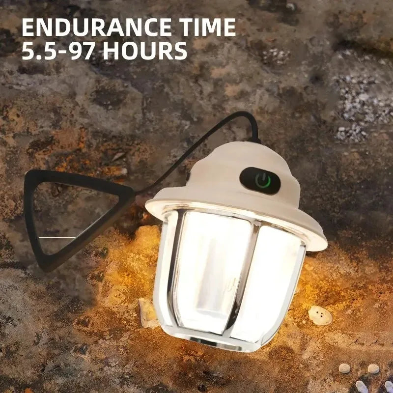 LED Camping Lamp 1200mAh Retro Hanging Tent Lamp 2700K/6500K Emergency Light Lantern IPX4 Waterproof Type C Charging for Outdoor