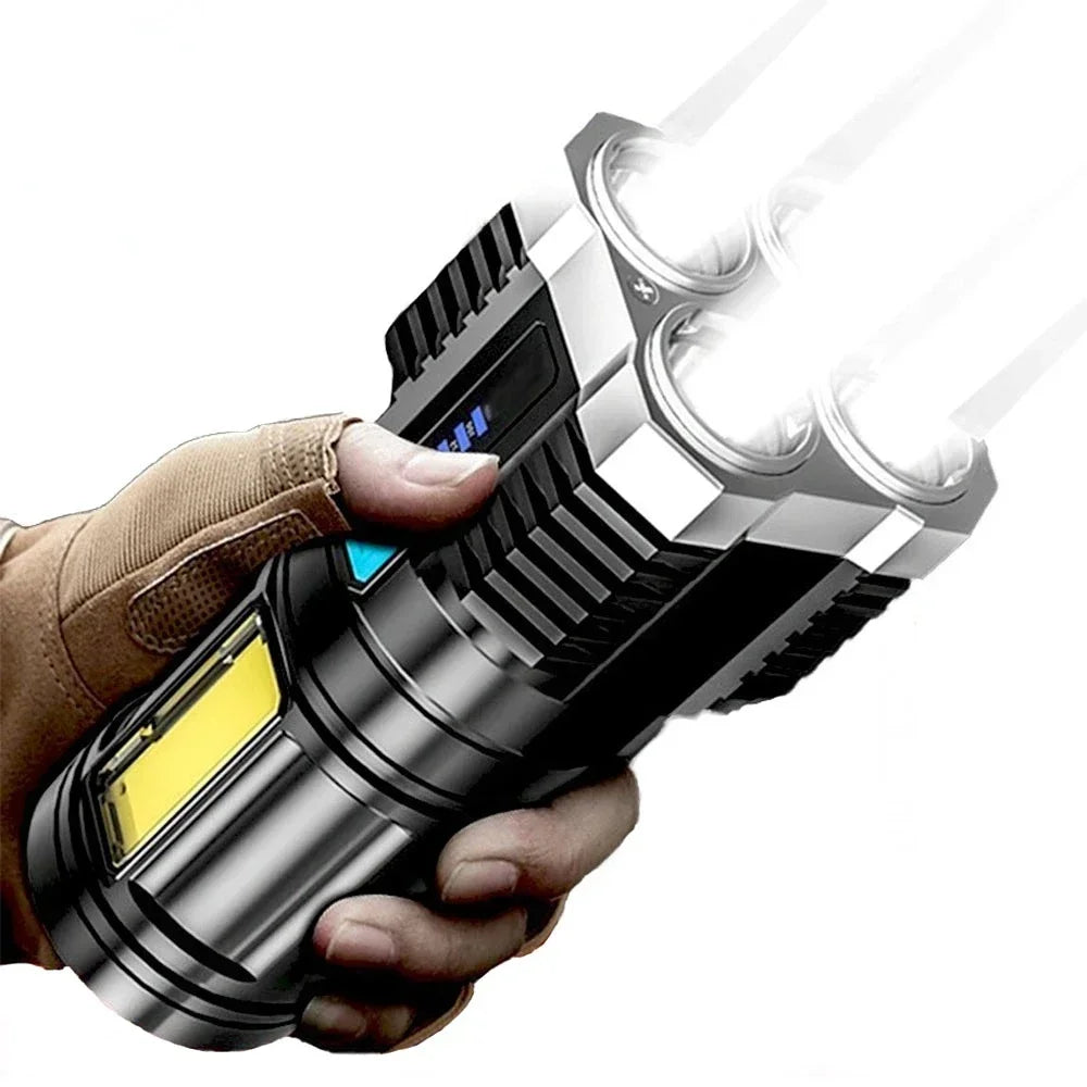 High Power Rechargeable Led Flashlights 7LED Camping Torch With Cob Side Light Lightweight Outdoor Lighting ABS Material