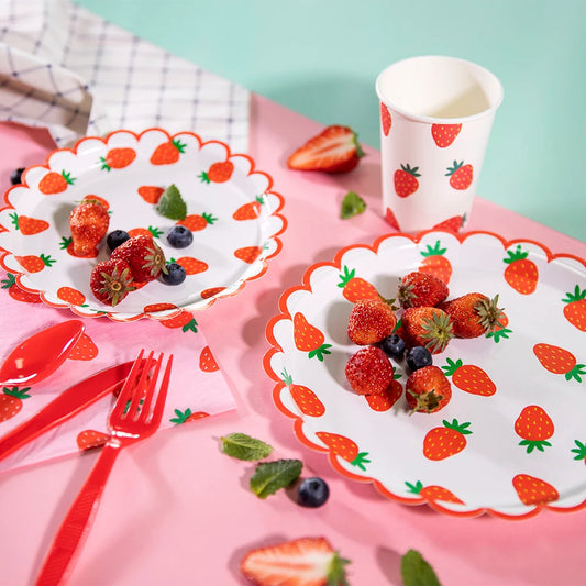 Strawberry Theme Party Disposable Tableware Birthday Party Decorations Girl Strawberry Party Baby Shower Decoration Supplies