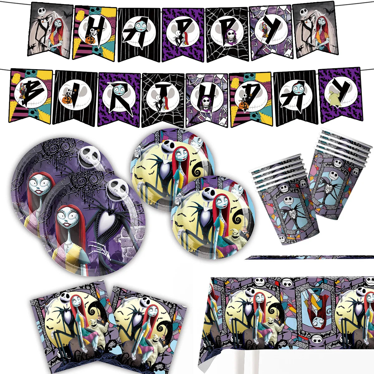 Nightmare before christmas decoration Party Supplies Gift Bag Kids Disposable Tableware Tablecloth Plates Cups Napkins Balloons