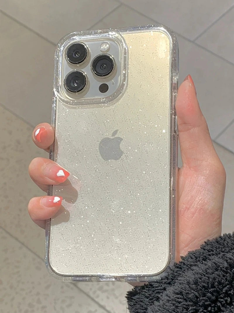 Luxury Clear Glitter Case For iPhone 11 12 13 14 15 Pro Max Xs XR Max 7 8 Plus Mini SE 2020 Soft Transparent Silicone Cover