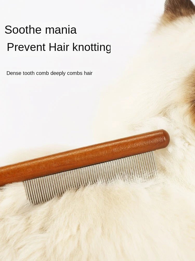 Cat Comb Cat Accessories Stainless Steel Pet Hair Remover Wooden Handle Solid Cat Hair Comb Pet Grooming Dog Brush Cleaning Tool