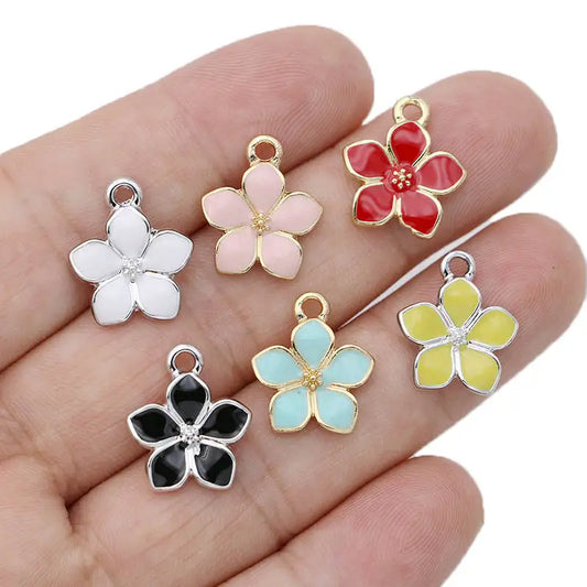 10Pcs Silver Plated Red Enamel Sakura Flower Charm Pendant for Jewelry Making Bracelet Earrings Necklace DIY Accessories Craft