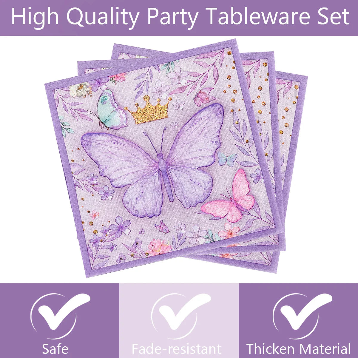 Purple Butterfly Disposable Tableware Napkin Butterfly Birthday Party Decor Girl Baby Shower Baptism Gender Reveal Supplies