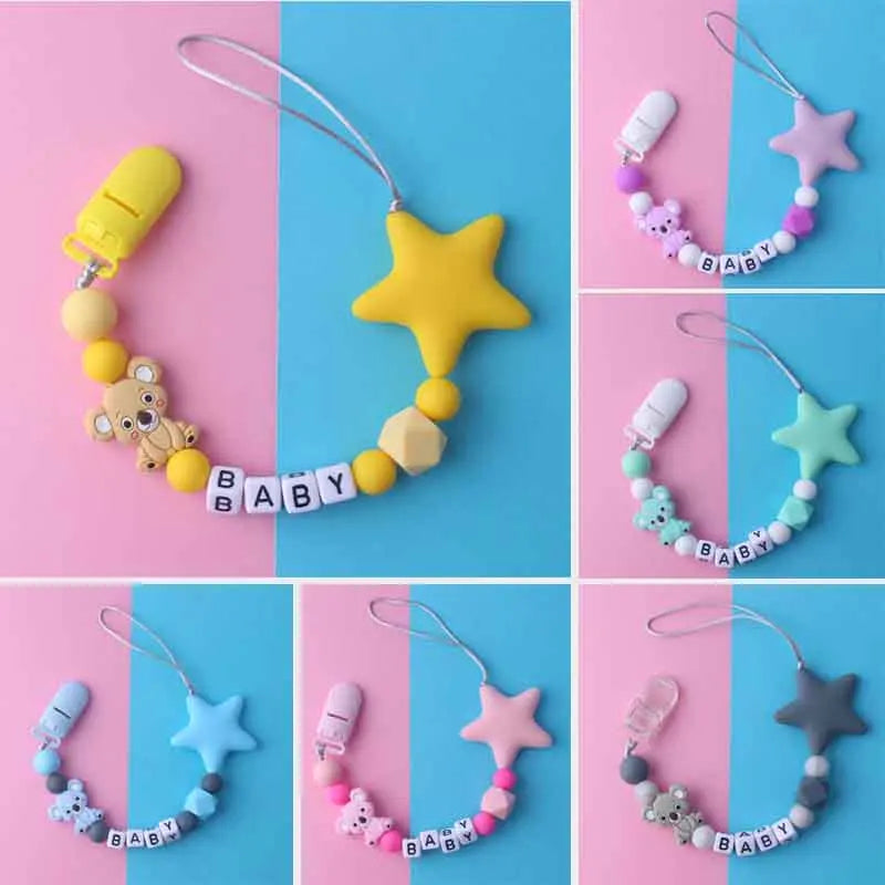 Custom Personalized Name Pacifier Chain for Baby Teether Newborn Toddler Silicone Clips Holder Baby Teething Toys Accessories