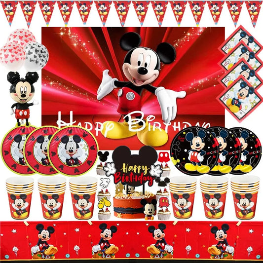 Mickey Mouse Disposable Tableware Birthday Party Supplies Mickey Baby Shower Balloon Cup Plate Gift Bag Kid DIY Party Decoration