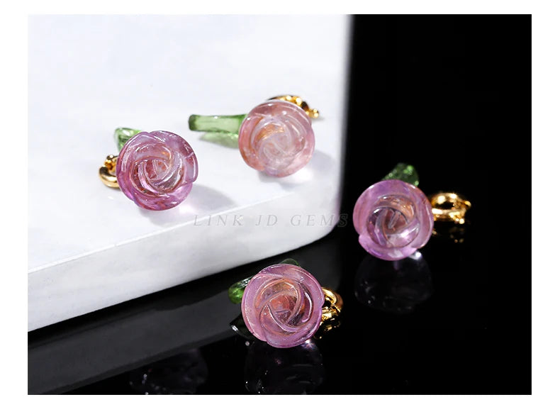 1 Pc Natural Amethyst Rose Flower Shape Copper Buckle Pendant Quality Charm For Jewelry Making Diy Necklace Bracelet Accessory