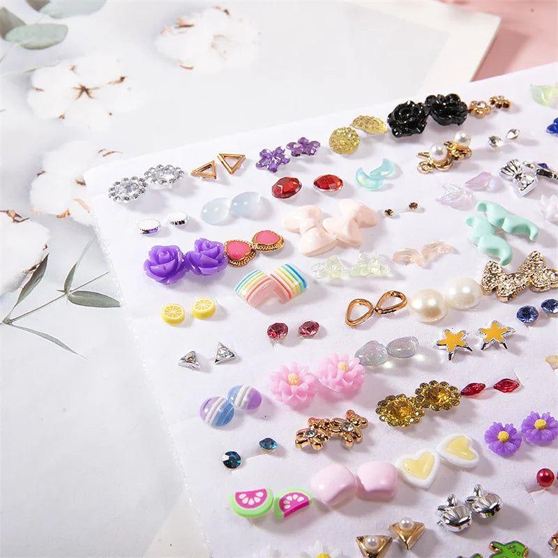 100Pair Women Acrylic Crystal Small Stud Earrings Set Girls Heart Star Animal Moon Plastic Geometric Earring Jewelry Gifts