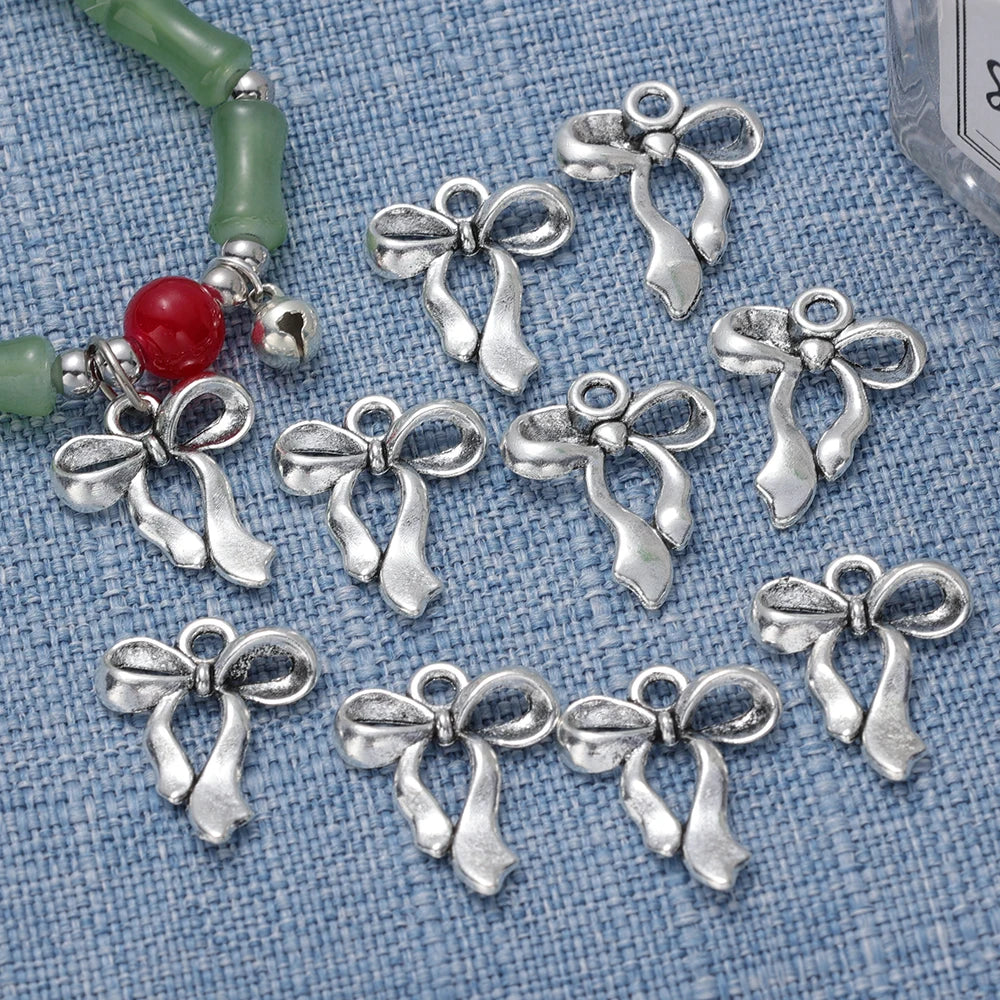 10pcs Ancient Silver Bow Charms Pendant for Jewelry Making 17x22mm Silver Color Bow for DIY Necklace Bracelet Accessories