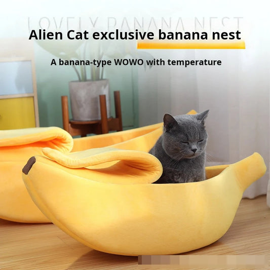 Pet banana shaped warm cat nest dog nest semi closed pet nest hamster nest pet bed sleeping mat