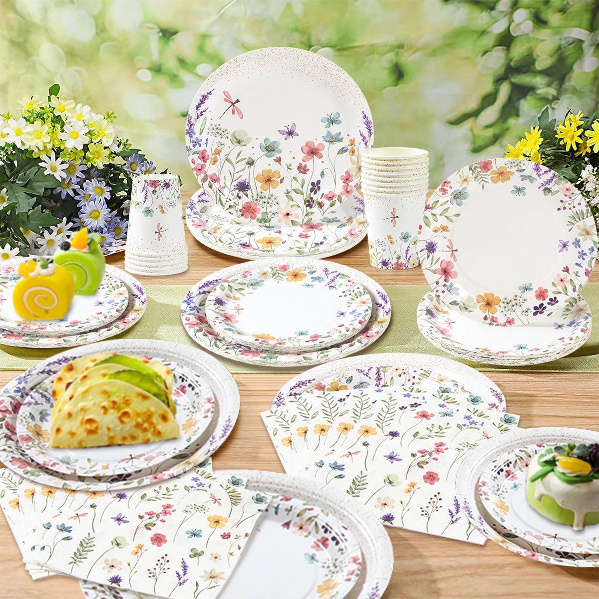 Wild Flower Tableware Birthday Party Decor Wild Floral Disposable Plates Cups Girl Favors Wedding Baby Shower Party Supplies