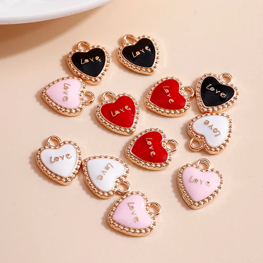 10pcs 12*14 Enamel 4 Color Heart Charms for Jewelry Findings DIY Letter Love Charms Handmade Necklaces Pendants Earrings Making