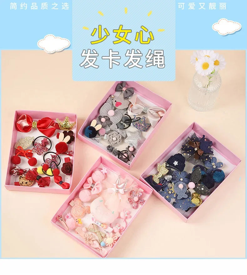 Elastic Hair Bands For Girls Cute Hair Clips Set Headwear Bow Flowers Animal Bands Cartoon Gift for Children 18pcs