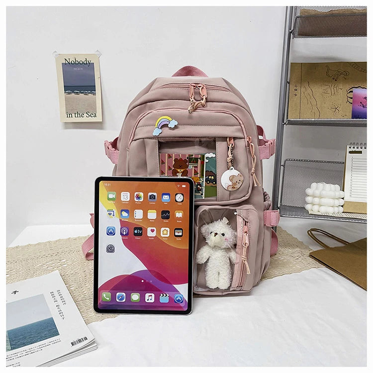 Cute Women Backpacks Waterproof Multi-Pocket Nylon School Backpack for Student Female Girls Kawaii Laptop Book Pack Mochilas