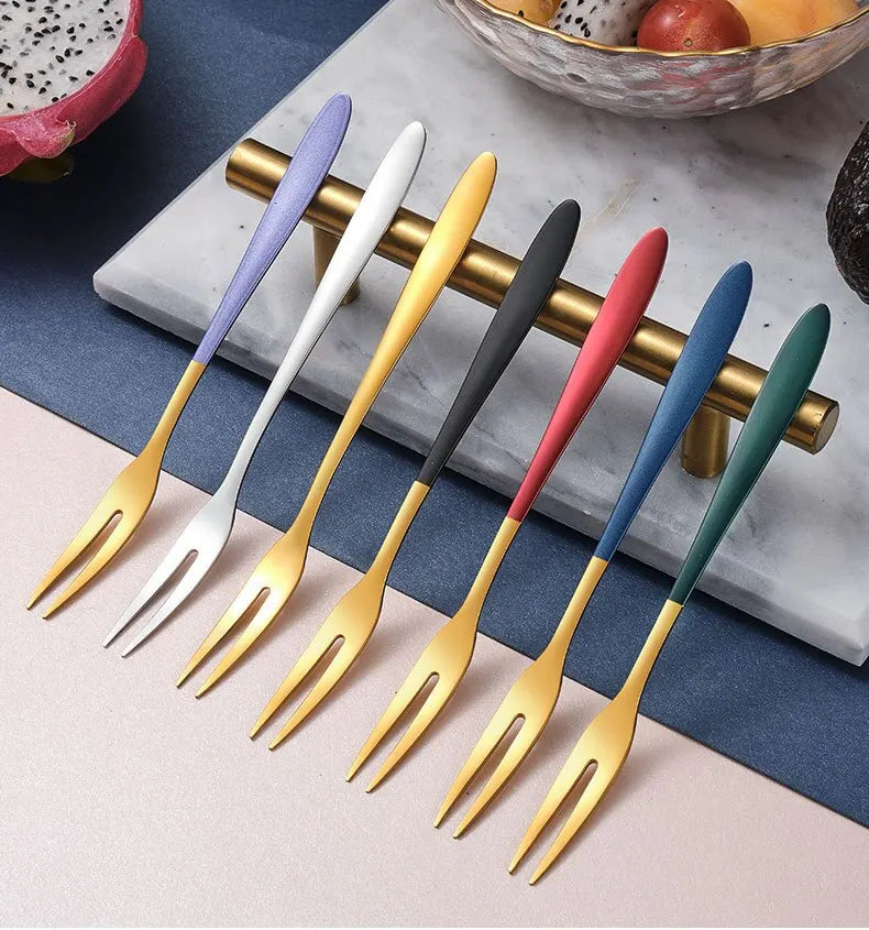 7pcs 304 Stainless Steel Fruit Fork Dessert Cake Forks Salad Fork For Party Kitchen Tableware