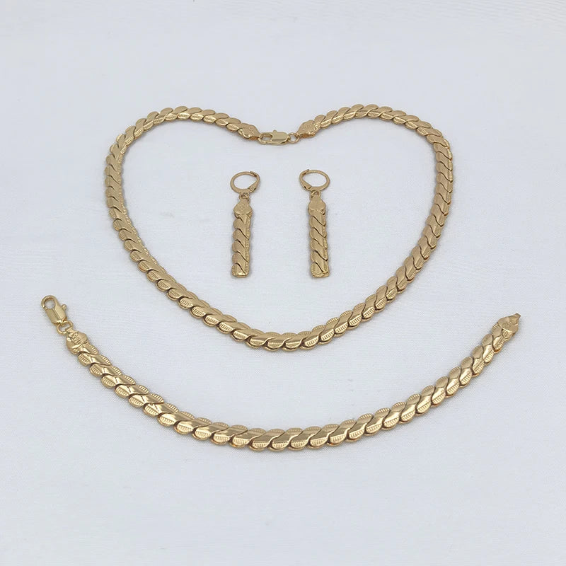 Brazilian Jewelry Sets For Woman Fashion Link High Quality Copper Gold Plated Necklace Bracelet 6MM 7MM Width Jewellery