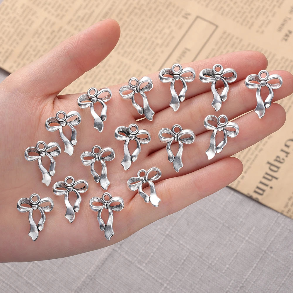 10pcs Ancient Silver Bow Charms Pendant for Jewelry Making 17x22mm Silver Color Bow for DIY Necklace Bracelet Accessories