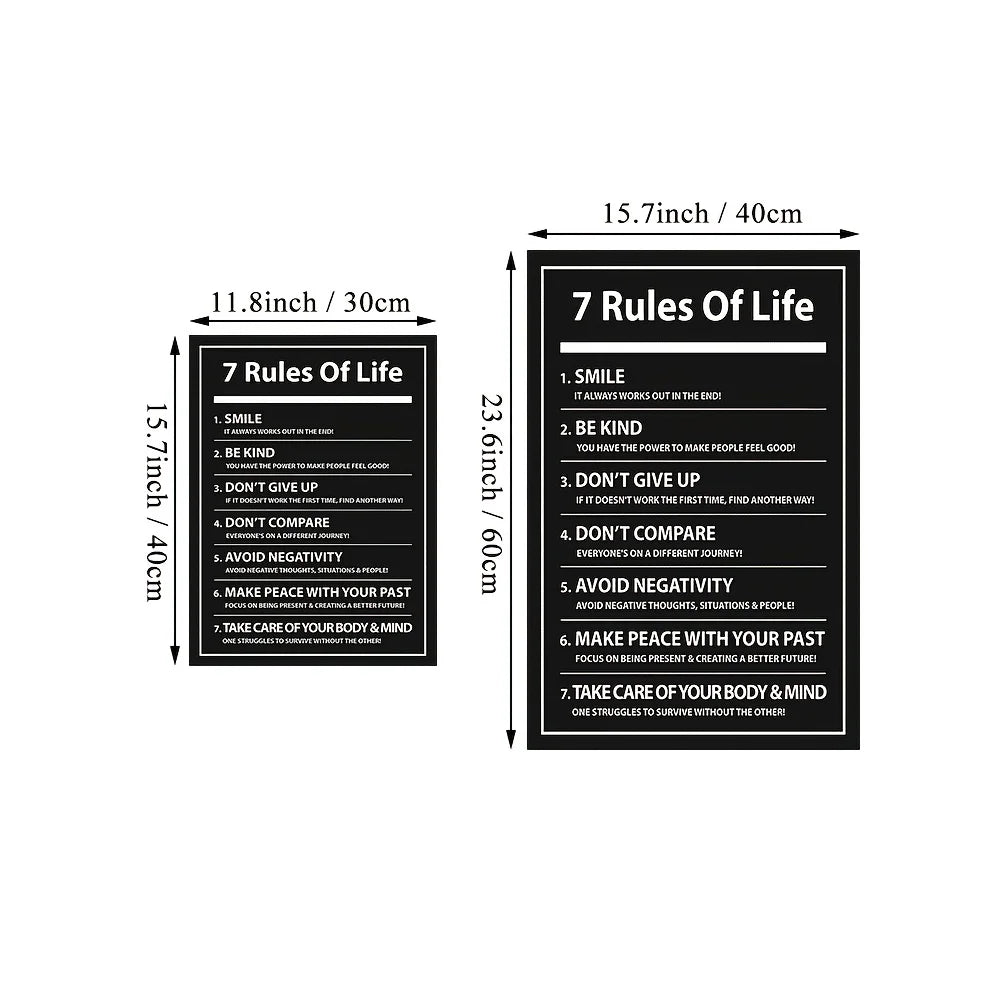 7 Rules of Life: Inspiring Letter Black Prints Motivational Quote Canvas Poster for Home Office Decor