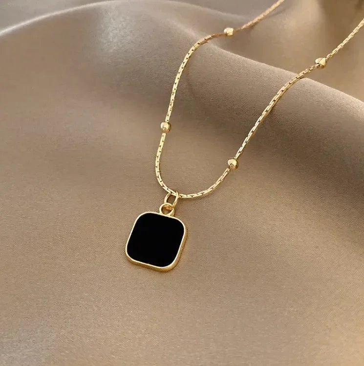 Stainless Steel Necklaces Black Exquisite Minimalist Square Pendant Choker Chains Fashion Necklace For Women Jewelry Party Gifts