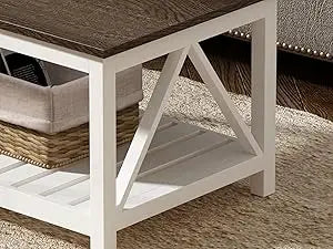 Farmhouse Coffee Table, Rustic Vintage Living Room Table with Shelf, 40 Espresso