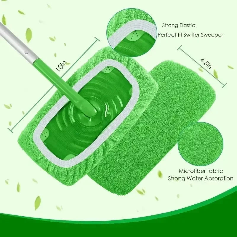 Floor Wet & Dry Cleaning Cloths Reusable Microfiber Mop Pads Green Furniture Flooring Mop Head Replacement Washable Rag Towel