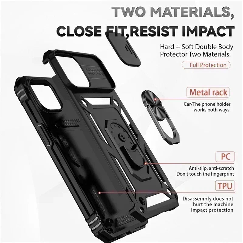 For iPhone 15 Pro Max Case Kickstand Bumper Phone Shell Heavy Duty Armor Hard for iPhone 14 13 12 11 Pro Max 15 14 Plus Cover