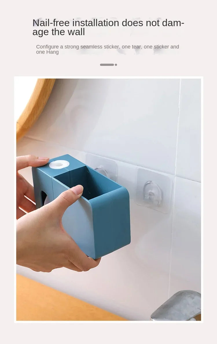 2 In 1 Toothpaste Dispenser With Toothbrush Holder Wall Mount Automatic Tooth Paste Squeezer Bath Organizer Bathroom Accessories