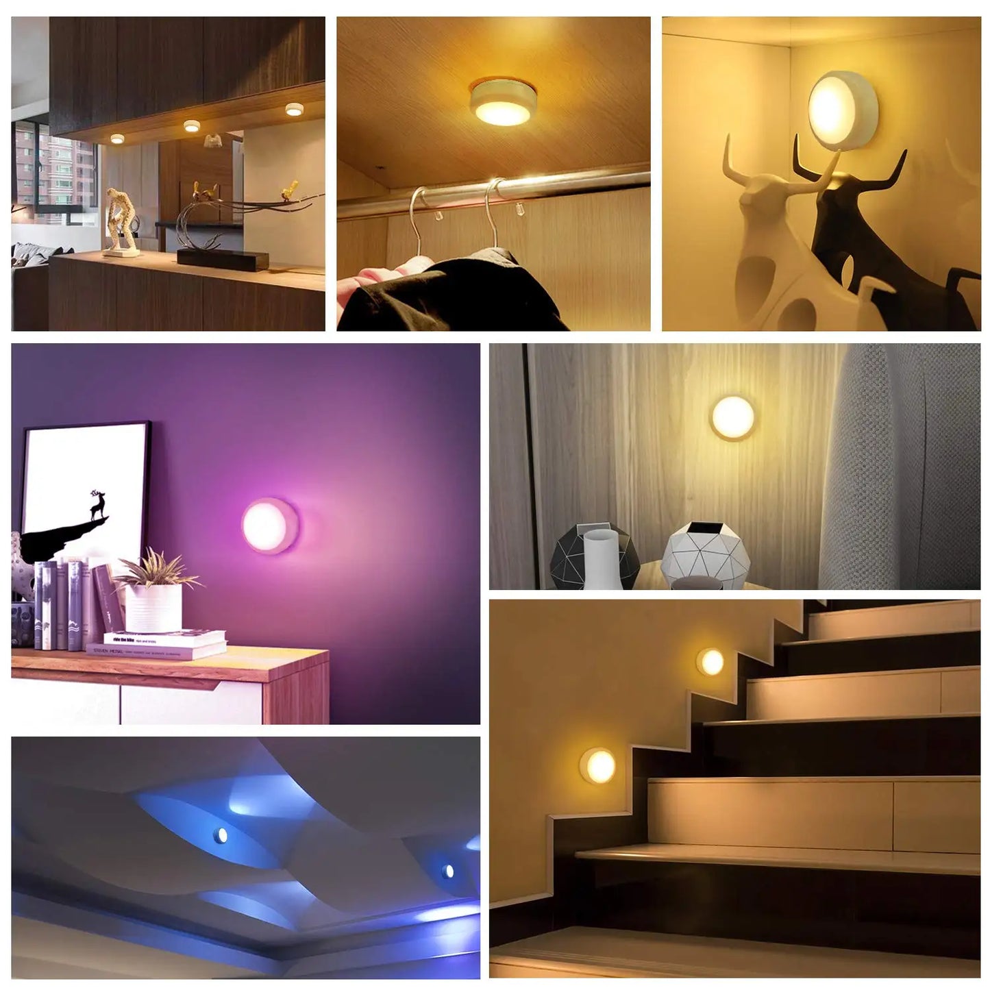 RGB LED Puck Lights with Remote Battery Powered Interior Closet Under Cabinet Light Lamp for Kitchen Bedroom Wardrobe Decoration