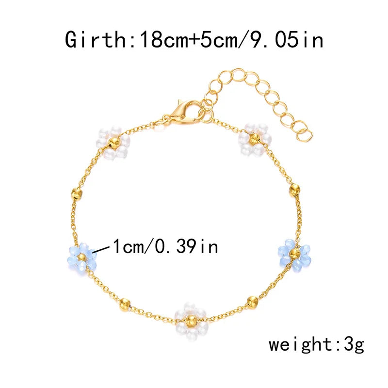 Sweet Cute Crystal Pearl Flower Bracelets for Women Fashion Gold Color Chain Charm Bracelet Necklace Jewelry Wholesale