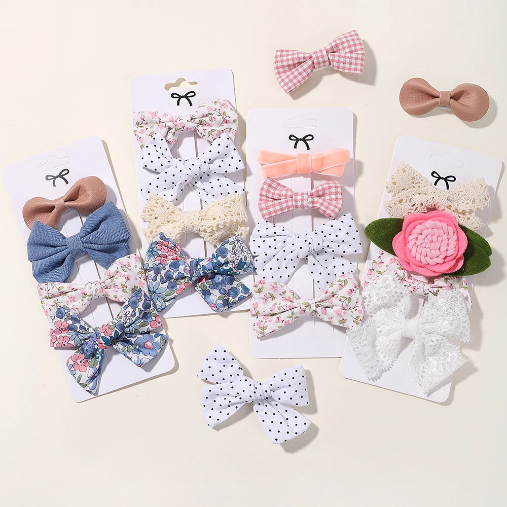 4PCS/Set Muslin Baby Girls Bows Hair Clips Hairpins Hairclip For Kids Cotton Linen Barrette Flower Print Side Pin Accessories