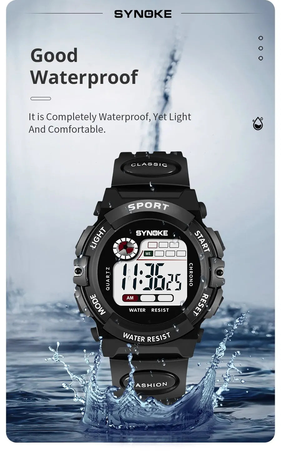 SYNOKE Student Kids Digital Watch Sports Waterproof Boy Electronic Watch Shock Resist Multifunctional Luminous Fashion