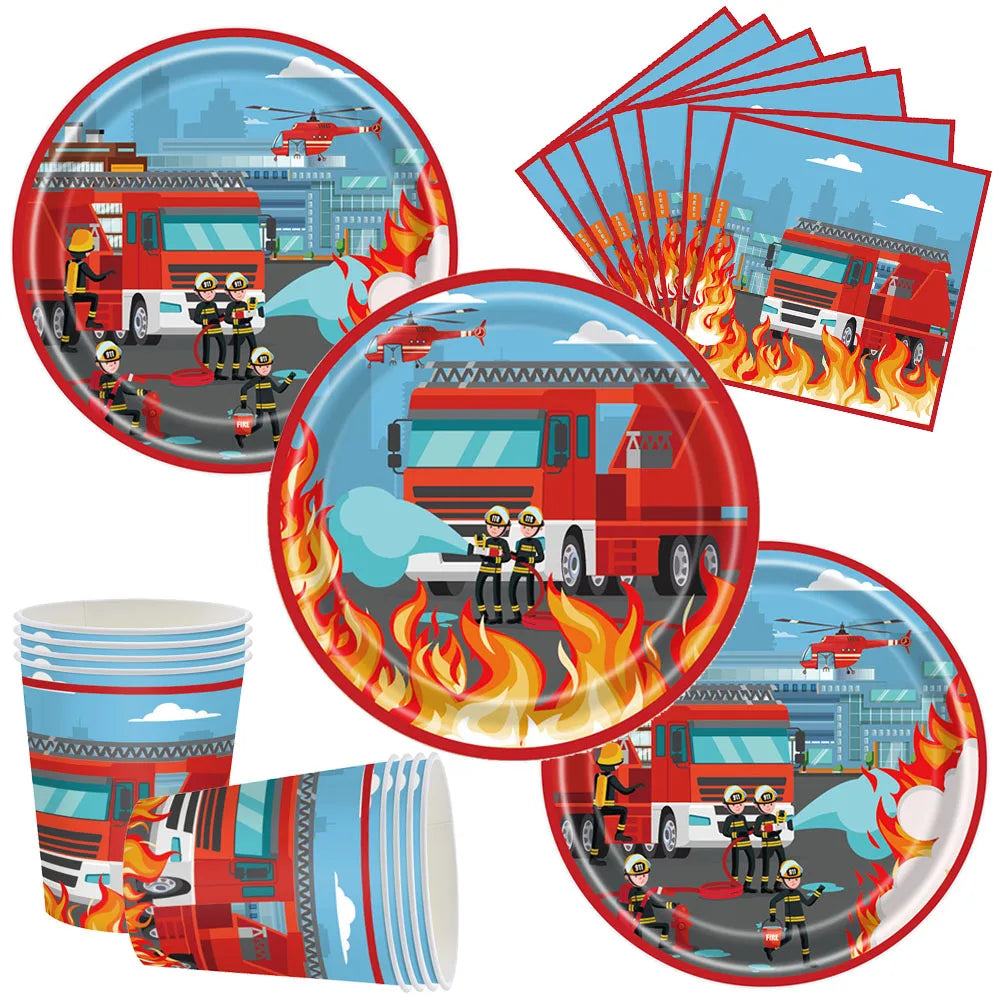 Firefighter Birthday Party Supplies Fire Truck Plates Napkins Cups Tablecloth Boy Firefighter Theme Birthday Party Decorations