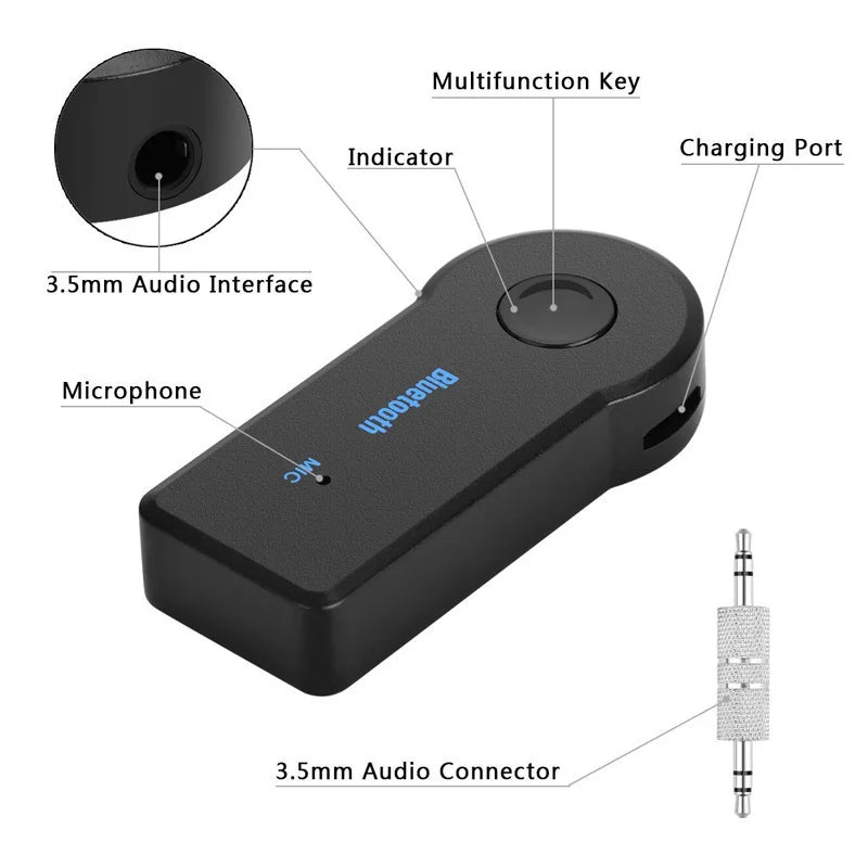 AUX Car Bluetooth Receiver,3.5mm Socket  5.0 Wireless Bluetooth Adapter,Audio Converter Mobile Phone Hands-Free Stereo