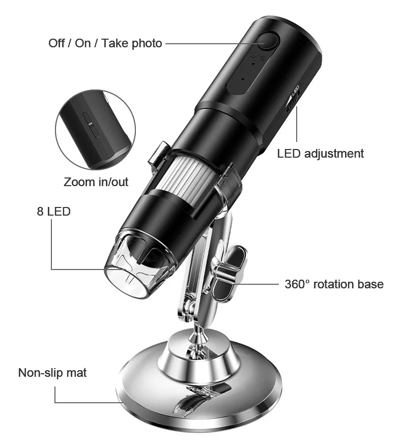 Wireless Digital Microscope 50X-1000X Magnification Flexible Stand for Android IOS iPhone PC Electronic Stereo Wifi Microscope