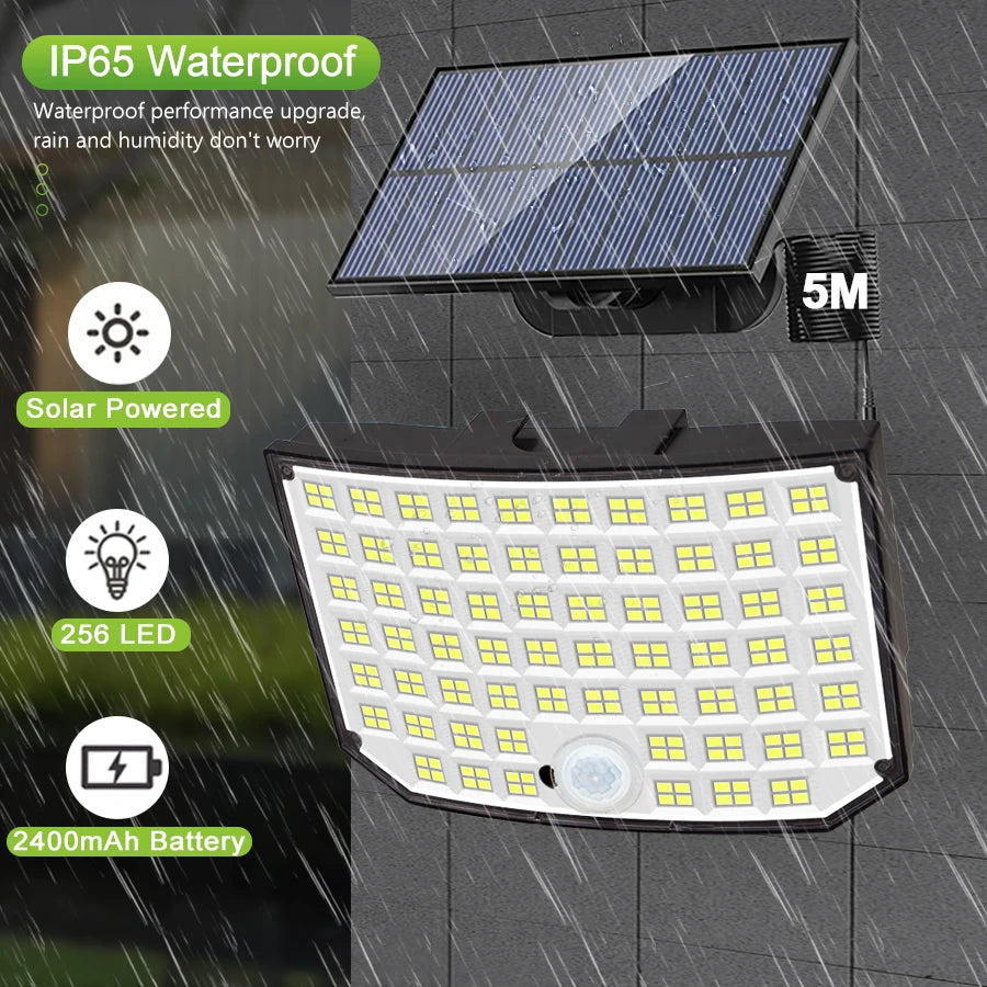 Solar Light Outdoor 328/348 LED Integrated Super Bright Motion Sensor Strong Power IP65 Waterproof 3 Working Modes Garden Wall