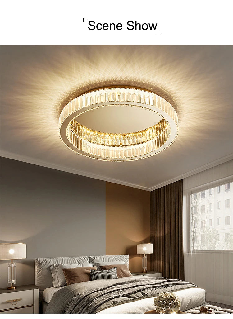 Modern interior living room luxury gold round crystal ceiling light indoor home lighting ceiling light ring glossy LED light